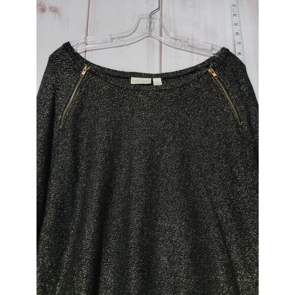 Bisou Bisou Sweater Womens Large Metallic Pullover Hi Low Zipper Long Sleeve - Picture 2 of 7